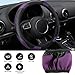 AMZAUTO Carbon Fiber Car Steering Wheel Cover, 15 Inch Universal Leather Elastic Steering Wheel Protector, Anti-Slip Automotive Interior Accessories for Most Car Models (Black & Purple)