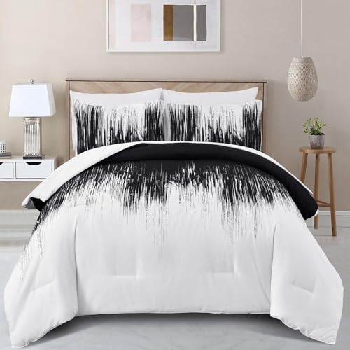 Dinjoy Ombre Black Comforter Set Queen Size Gradient Black White