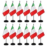 12 Pack Italy Desk Flags Set, Italian Small Mini Table Office Flags With 12' Solid Black Pole, Black Base and Spear Top, Miniature Desktop Flag, Home Decoration, Office Decoration, Festival