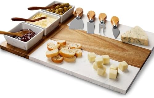 Marble Cutting Board Set, Charcuterie Cheese Boards, 3 Bowls, 3 Spoons, 4 Charcuterie Utensils, Meat, Fruits, Vegetables, Housewarming, Wedding - Marble Blank