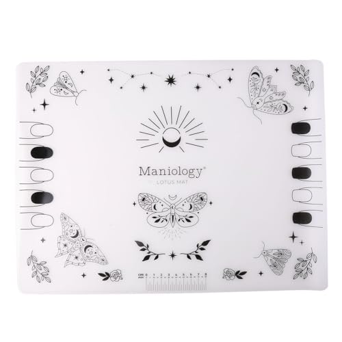 Maniology Lotus Mat 2.0 Silicone Nail Art Work Station | Reusable Acetone-Safe Nail Design Mat Manicure Workspace with Finger Guides, Mixing Palette & Built-In Ruler