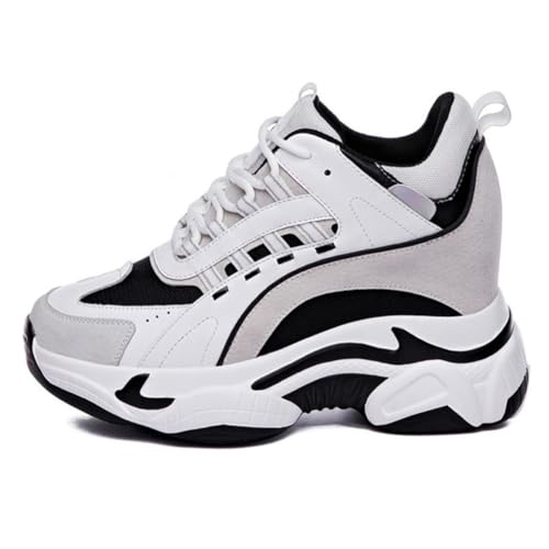 VEACAM Ladies Wedge Sneakers, Non-Slip Lace Up Hidden Sneakers Casual Comfort Inner Heightening Walking Shoes