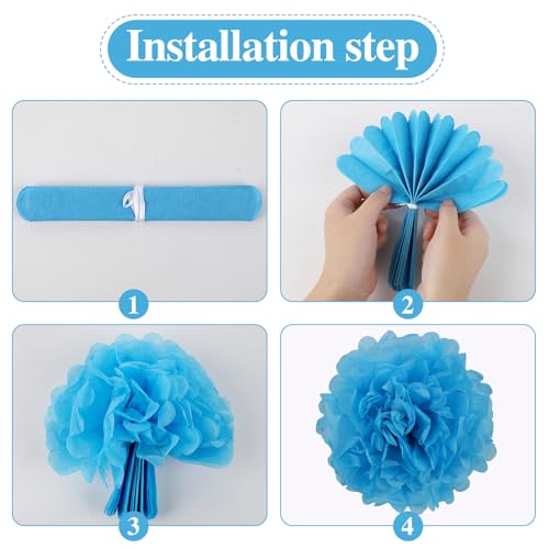 Image of BestoFun 16 PCS Navy Blue Party Decorations Tissue Paper Flowers Pom Poms Decorations for Girl Groovy Birthday Baby Shower Wedding Bachelorette Room Wall Hanging Decor
