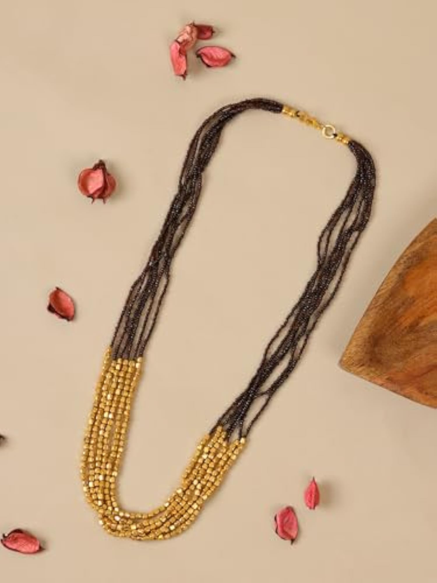 Women's Gold & Brown Tribal Ethnic Glass Necklace, Unique Style