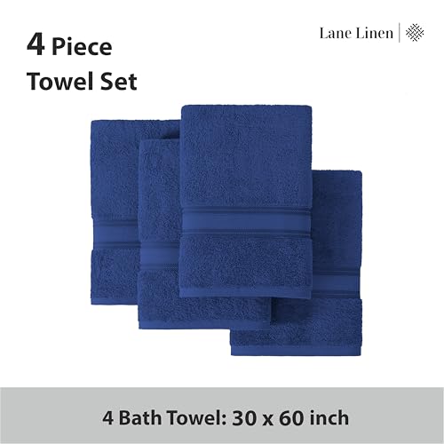 Image of LANE LINEN 100% Cotton 4 Pack Bath Towels (30 inchx60 inch) - Zero Twist, Mercerized Cotton Towels Set for Bathroom - Quick Dry, Soft & Absorbent Large Bath Towel Set - Dorm Essentials for Boys - Navy Blue