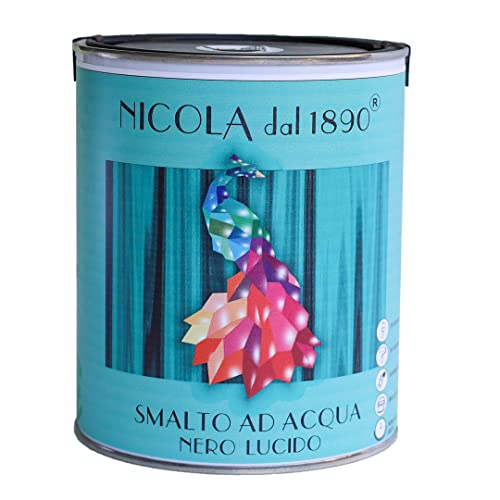 Barniz acrílico a base de agua, para uso interior y exterior, fabricado en Italia, negro brillante - Talla 1 lt Cover