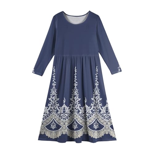 Girls Floral Maxi Dress Long Sleeve Soft Casual Princess Gown Elegant Flower Print Fall Party Outfits with Pockets2