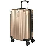 [VELSKYF] 現役客室乗務員監修 スーツケース キャリーケース キャリーバッグ キャスター交換可能［日本企業企画］一部パーツ無期限メーカー保証 TSAダイヤルロック ダブルキャスター (Mサイズ 4-7泊 3.5kg 64.5L シャンパンゴールド 金)
