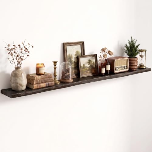 Image of Fun Memories 72 inch Elm Wood Floating Shelves for Wall, Walnut Finish, 1 Pack