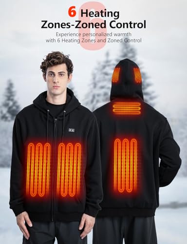 Heated Hoodie for Men and Women 6 Heating Zones, Zip Up Heated Sweatshirt with 12000mAh Battery Pack3
