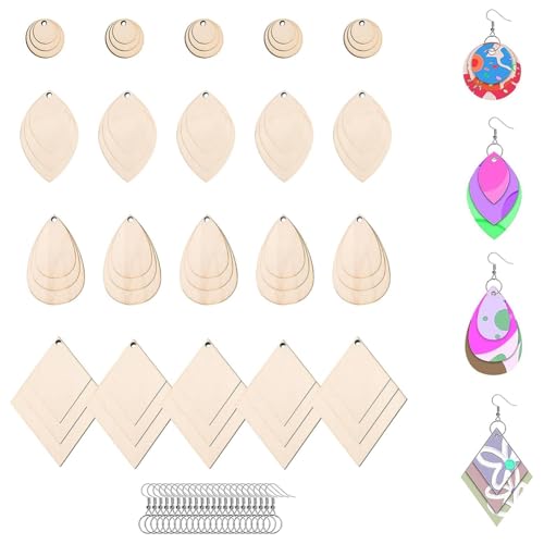 Miniatura 4 de Nxyupv 230 Piezas De 4 Formas De Pendientes De Madera Sin Terminar Con 60 Para Pendientes, 60 Anillos De Salto Y 50 De Cuentas De Plata