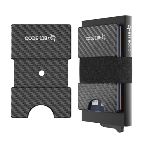 Image of Code 118 Modular Backplate - Slim Minimalist Aluminum Wallet Accessory - Expandable Cash & Business Card Holder -Modular Add-on for Men Expands Storage up to 8 cards, Wallet not Included(Carbon Fiber)
