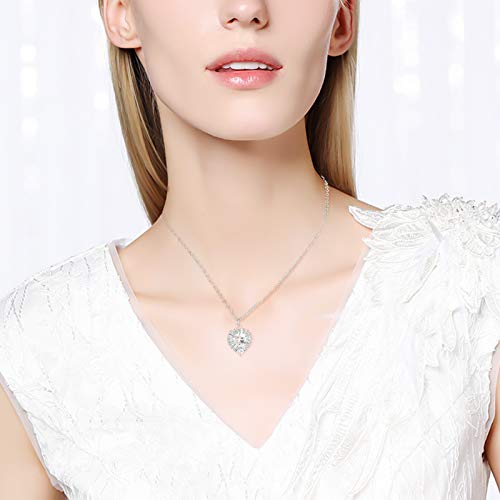 Temaiko Women Fashion Cubic Zirconia Heart Shaped Pendant Necklace Clavicle Chain Gift，Silver #TOP3