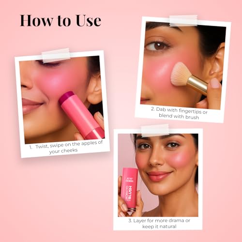 Image of Just Herbs Dewy Glow Blush Stick with Shea Butter & Cica for Eyes Cheeks and Lips For Women