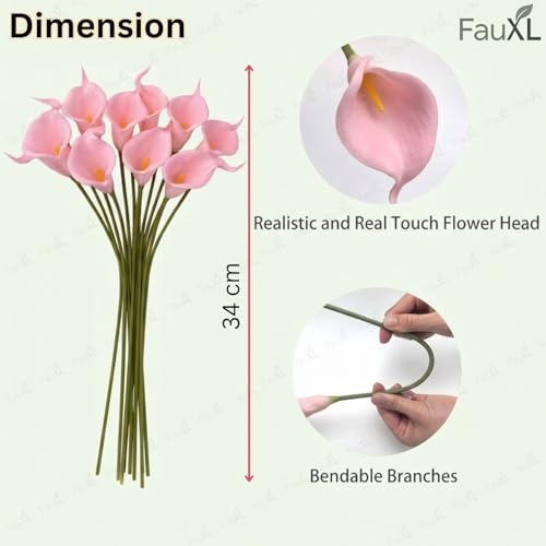 Image of 10 Pcs Artificial Calla Lily Flowers Bunch for Vase and Flower Pots- Premium Real-Look Faux Lily Stems for Home Decor, Living Room, Bedroom, Office Decoration (Vase not Included) (Rose Pink)