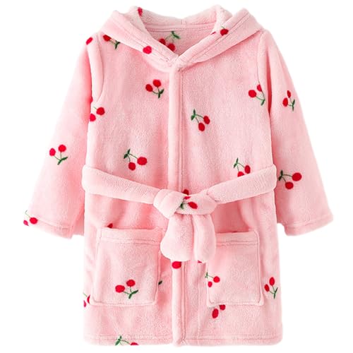 Peignoir en flanelle à capuche pour filles en taille L motif cerise