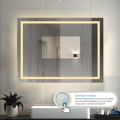 Bathroom Wall Mirror with LED Lights,900x600mm Wall Mounted Vanity Mirror Dimmable Switch 3 Colors and Demister Pad, Horizontal - Image 4