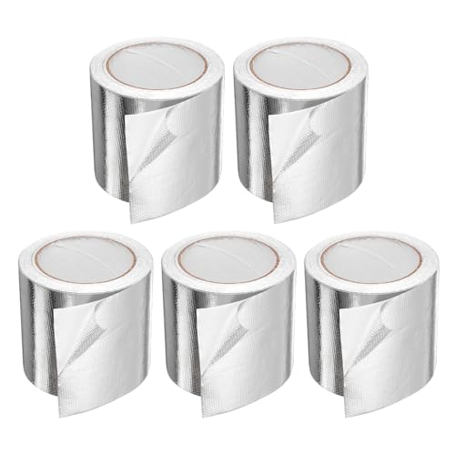 Image of HARFINGTON 5pcs Heat Shield Tape 3.94 inch x 65.6 Ft Waterproof Sunscreen Sound Insulation High-Temperature Resistance Silver Aluminum Tape Thickness for Automotive Repairs