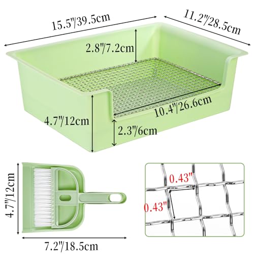 Image of Goaste Rabbit Litter Box with Steel Grids, 15.5 inch Large Bunny Litter Pan, Low Entry Bunny Potty Trainer Tray with Broom, Small Plastic Animal Bedding Toilet for Guinea Pigs Hamster Chinchilla, Green