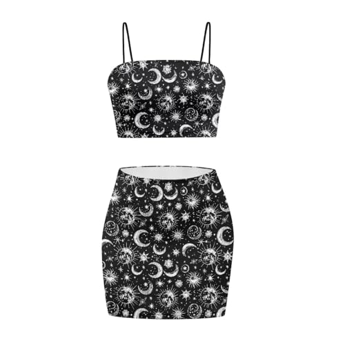 Image of Biyejit Women's 2 Piece Summer Outfits Spaghetti Strap Crop Tops and Bodycon Mini Skirt Dress Set Plus Size S-4XL
