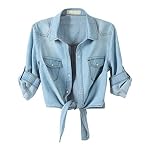 Women’s 3/4 Sleeve Denim Crop Top Tie Knot Shirt www.denim.fit