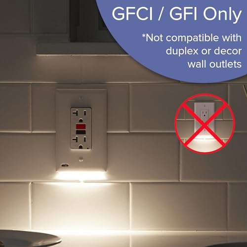 Image of SnapPower 2 Pack GuideLight [for GFCI Outlets] - Replaces Plug-in Night Light - Electrical Receptacle Wall Plate with LED Night Lights - Auto On /Off Sensor - (GFCI, White)