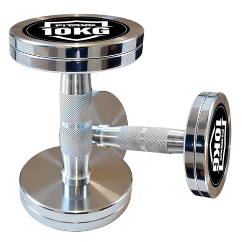 Image of Fitrxx Pair of chrome plated steel Fixed Weight Dumbbells - Gym equipment for home workout | Fitness Gym Dumbbell set for Muscles | stainless steel dumbles set | Dumbell Weights for Workout (Silver, 10 Kg Pair)