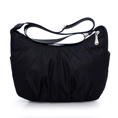 Nihlsen Bolso de hombro impermeable de nylon Bolso bandolera de ocio de moda Cremallera de ocio de gran capacidad Bolso de mujer Satchel - Negro