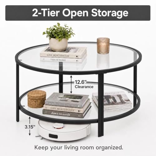 DURISEN 36 Inch Round Glass Coffee Table,Circle Coffee Table with Storage by DURISEN - Used condition - Image 4