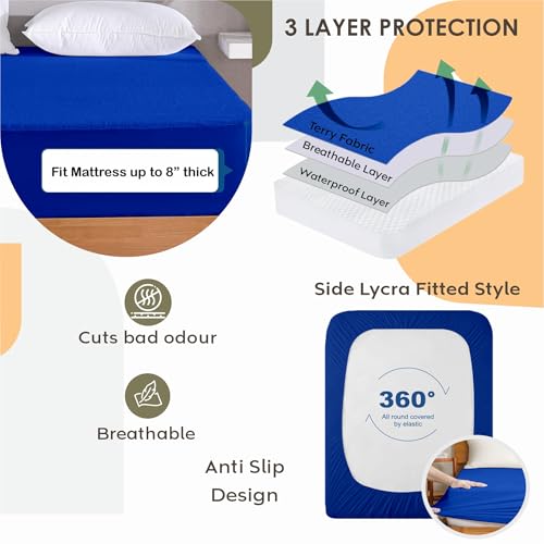 Image of Ayka 100% Waterproof Cotton Terry Mattress Protector Double size Breathable Hypoallergenic Noiseless Ultra Soft Fitted Bed Protector 72x48 inch Mattress Cover / Bed Cover (Royal Blue, Double (72*48 inch))