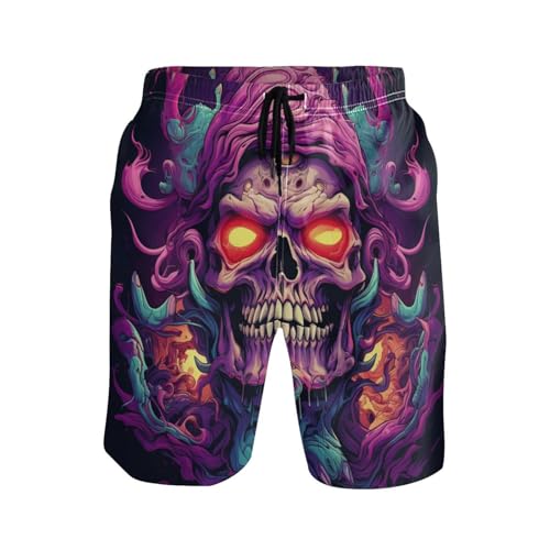 Cráneo Morado Enojado Hombre Traje De Baño Secado Rápido Pantalones Cortos Vacaciones Cortos De Baño Impermeable Bañadores De Natación L