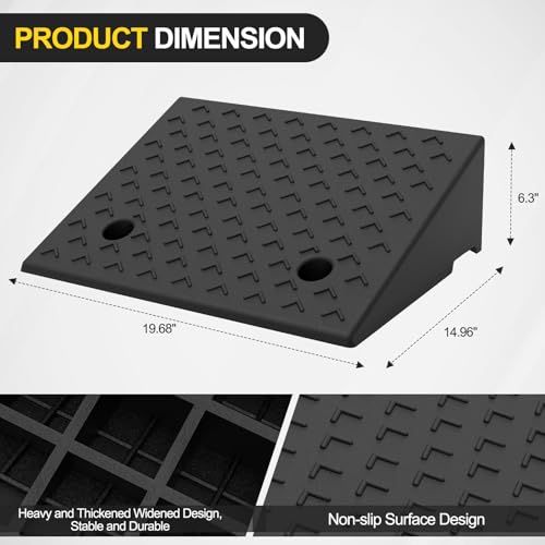 Heavy Duty Rubber Curb Ramp,2 PC 6.3" Rise Height,3 Tons(6600 LB) Capacity,Sidewalk Threshold Driveway Curb,Slope Ramps for Dock Bike Vehicle Wheelchair Warehouse Motorcycle (6.3 inch Height) by YZHUPTE - Image 2