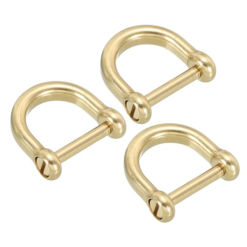 PATIKIL D-Ring Shackles, 3Pcs 1/2 Inch Inside Width Solid Pure Brass U Shape Small Shackles for DIY Leather Craft Replacement