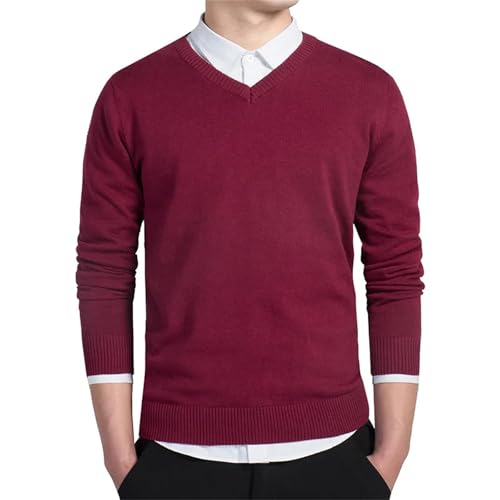 Men Casual Long Sleeve Pullovers Sweater Solid V-Neck Cotton Slim Fit Knitted Sweater2