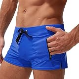 MOKBAY Badeshorts Jungen Lederhose Reissverschluss Badeshorts Männer Schwimmhose Herren Farbwechsel Wasserlösliche Hose Kurze Jogginghose Herren C-Blau M