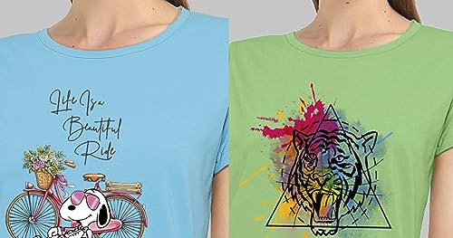 Image of Combo Women's T-Shirts, Cotton Half Sleeves Round-Neck Printed T-Shirt for Girls, & Women Tees (Pack of 2) 960-980-