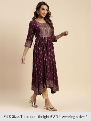 Image of rangita Rayon Calf Length Printed Anarkali Kurti for Women | Kurta for Women