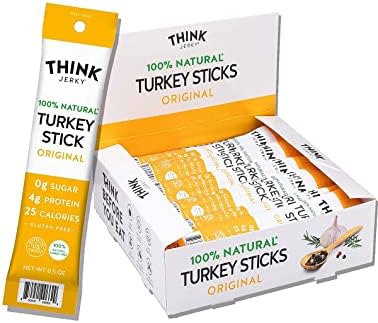 Think Jerky, All-Natural Turkey Sticks (0.5 Ounce Sticks, Pack of 20 Sticks) - Sugar Free, Gluten Free, Non GMO, No Nitrates, Keto Friendly, Paleo, High Protein, Low Carb