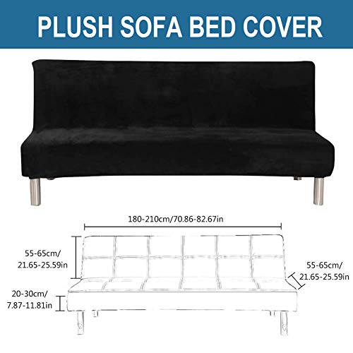 19V78 Armless Futon Cover Stretch Velvet Sofa Bed Slipcover Full Size Black Sofa Bed Cover Stretch Fabric No Armrest Couch Slipcovers Plush Sofa Covers Machine Washable, Black #TOP4