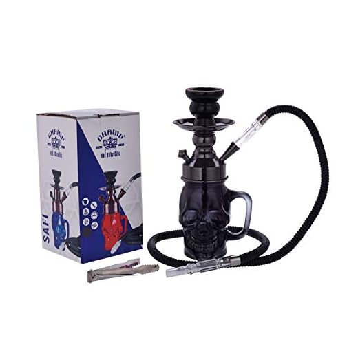 Champ - Hermosa Cachimba Calavera de Aluminio - Narguile - Negro 30 cm - Jarrón de Vidrio