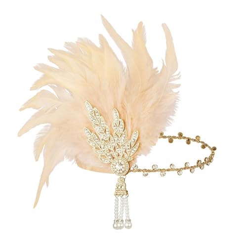 XDGBGFN Fascia per capelli da donna anni '20 anni '20 con foglie di strass con piuma, accessorio per costume
