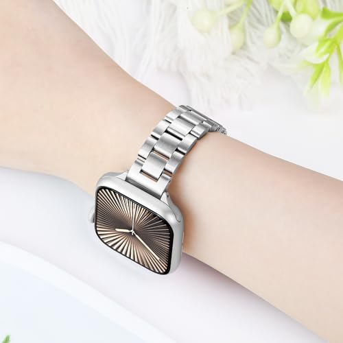 Image of Melyis Slim Metal Band Compatible with Apple Watch Bands for Women 46mm 45mm 44mm 42mm 49mm, Premium Stainless Steel iWatch Bands for Apple Watch Series 11 10 Series 9 SE 8 7 6 5 4 3 2 Ultra, Silver