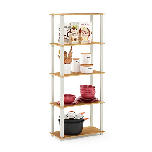 Image of Furinno Turn-N-Tube 5-Tier Multipurpose Shelf / Display Rack / Storage Shelf / Bookshelf, Square Tubes, Beech /White