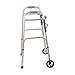 DMI Lightweight Aluminum Folding Walker with Easy Two Button Release, 5 Inch Wheels, Adjustable Height, No Assembly Needed, Silver