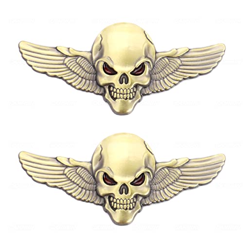 CARRUN 2 pegatinas de metal con diseño de calavera en 3D (bronce Cover