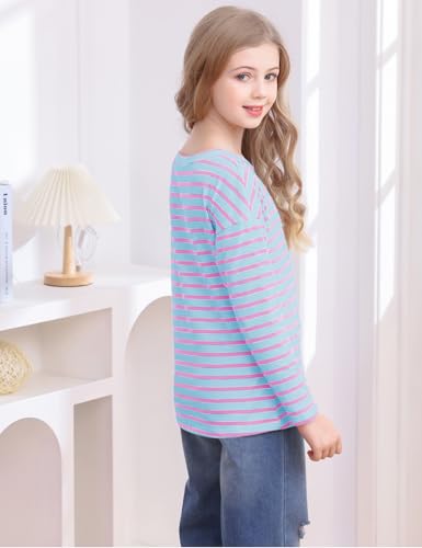 Image of Fanway&EC Girls Casual Long Sleeve T Shirts Basic Crewneck Striped Tunic Blouses Tops