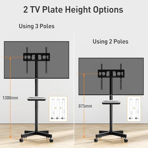 Image of 32 43 48 50 55 Inch Mobile TV Stand for Flat Screen TVs, with Tilt Adjustable Shelf & Locking Wheels, Rolling TV Floor Stand Max VESA 400x400mm, Portable TV Stand Holds Up to 77lbs.