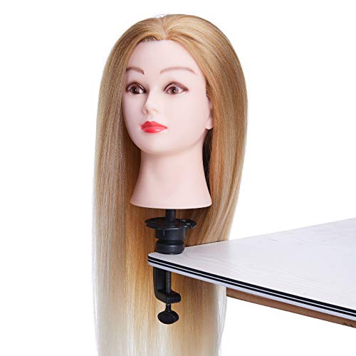 Foto von Trainingsköpfe für Friseure, BHUASANG 26-28 Zoll Trainingsköpfe 100% Synthetischem Haar Kosmetologie Friseur Mannequin Frisierkopf Übungskopf Mit Tischklemme + DIY Haare Frisuren Set