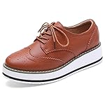 DADAWEN Women's Platform Lace-Up Wingtips Square Toe Oxfords Shoe