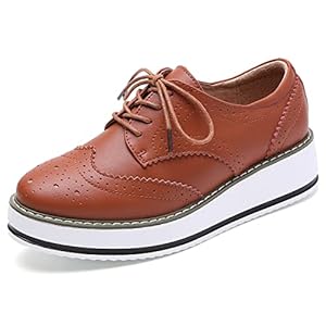 DADAWEN Women’s Platform Lace-Up Wingtips Square Toe Oxfords Shoe